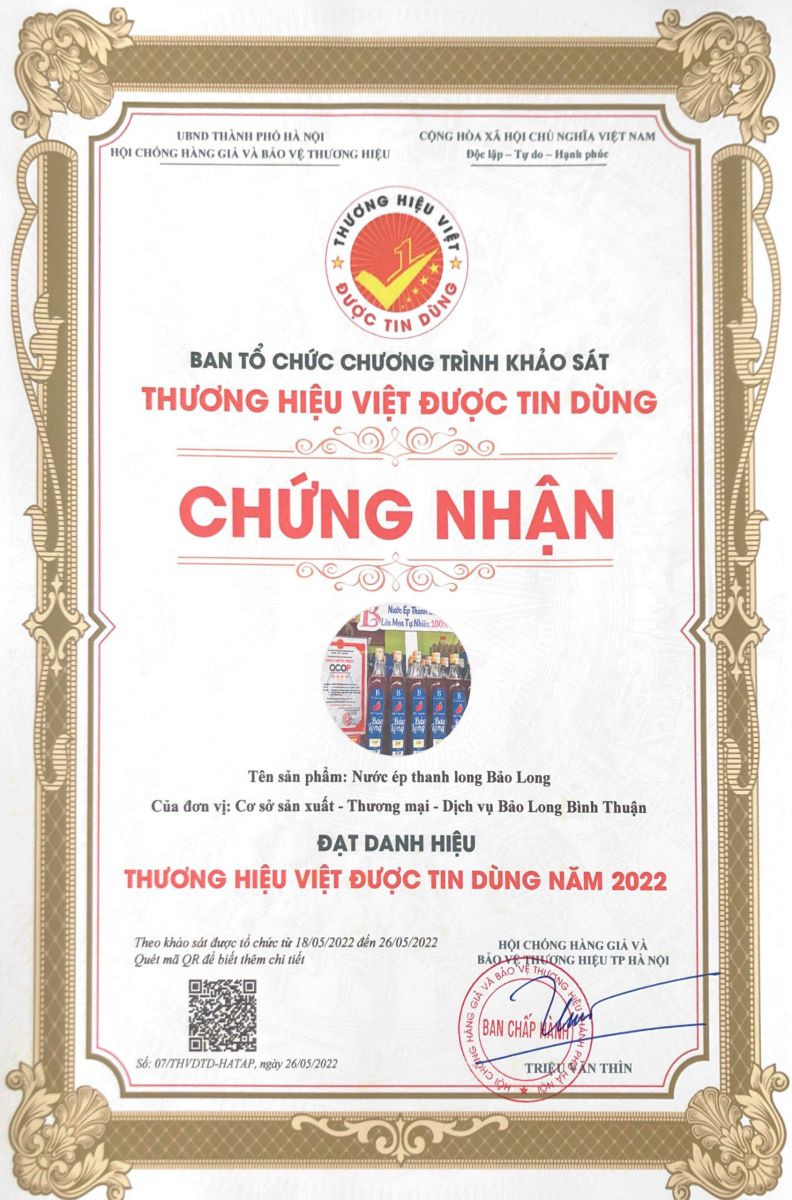 Chứng nhận Thương hiệu Việt được tin dùng